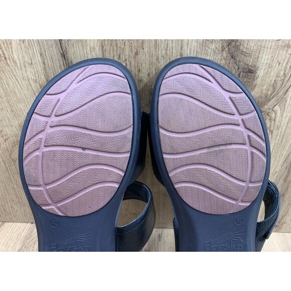 Dansko Leather Wedge Sandals Size 42 Euro 10.5 US Black Double Strap Adjustable - Picture 13 of 16